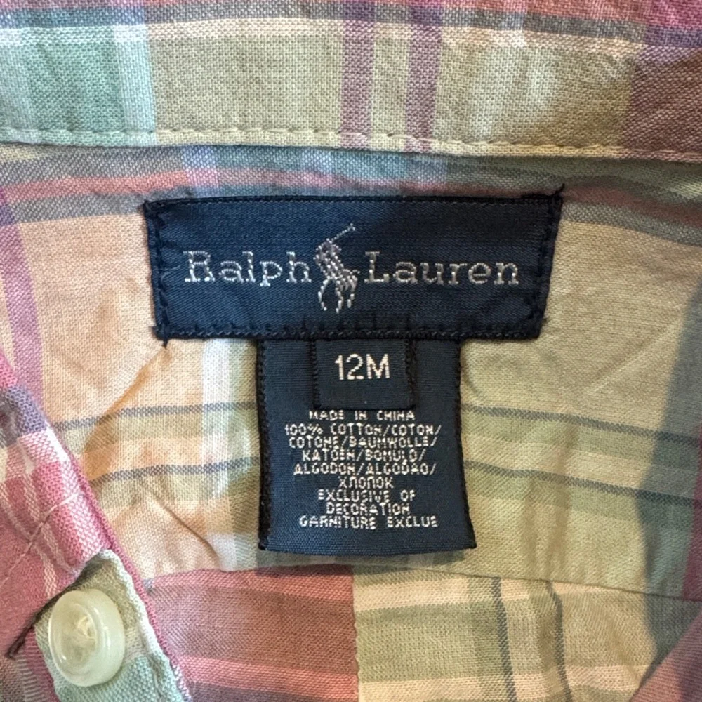 NWT Ralph Lauren Kids Pastel Plaid Button-Down Shirt Size 12M